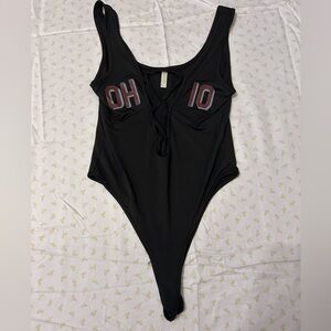 OHIO BLACK AND RED GAMEDAY FOOTBALL LACE UP BODYSUIT SIZE SMALL